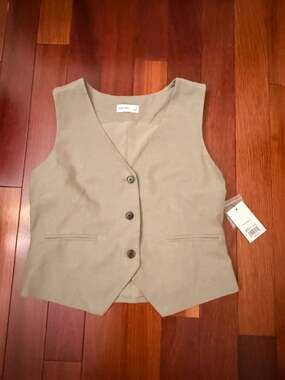 NWT Nine West Women's Sand Khaki Lyocell Blend Tailored Waistcoat Vest